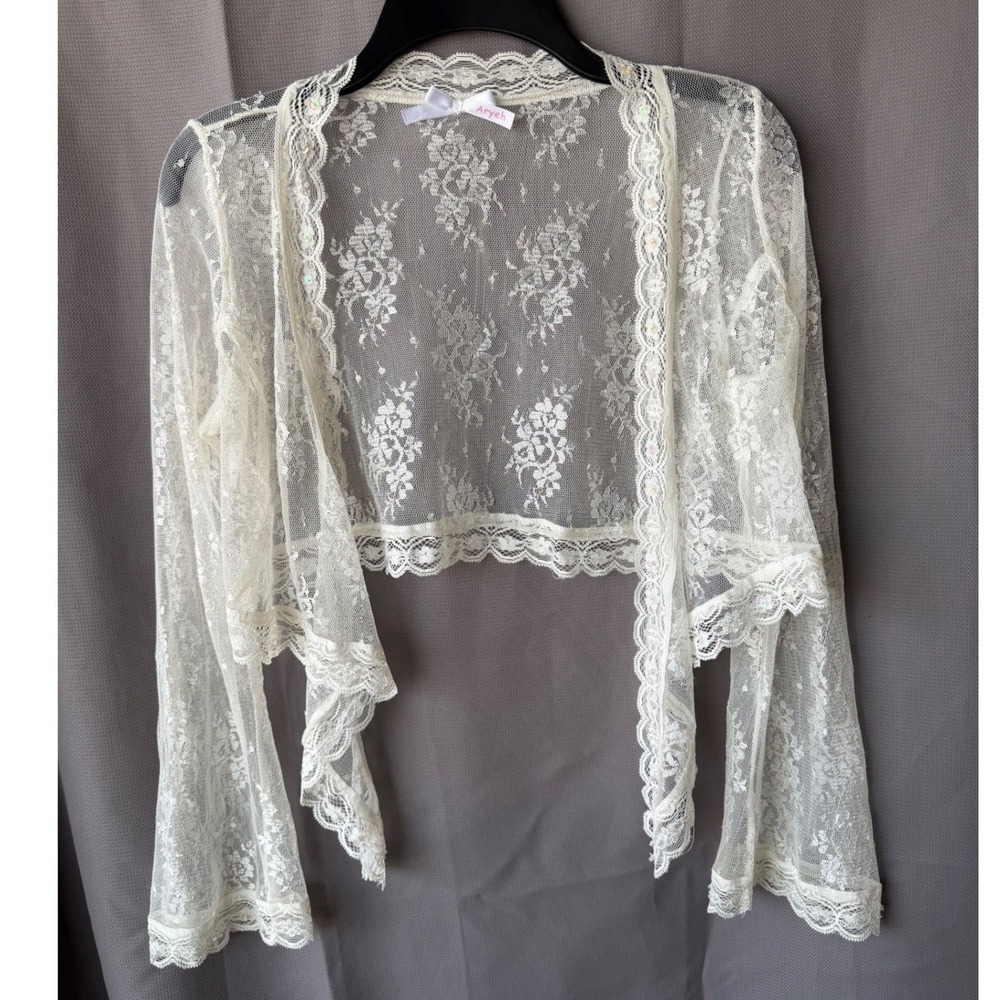 Aryeh Lace Bolero Shrug Cream Floral Sheer Fairycore Coquette Balletcore M/L